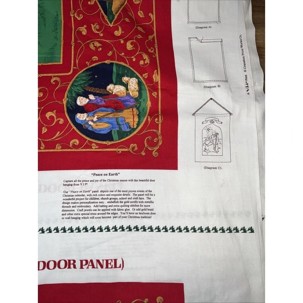 Vintage‎ Christmas Peace On Earth Wall Panel cotton fabric 29x36